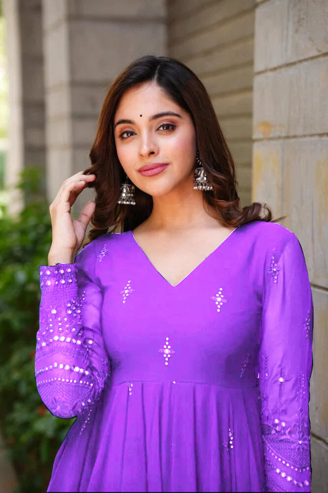 PURPLE GEORGETTE EMBROIDERED SUIT SET TD-107