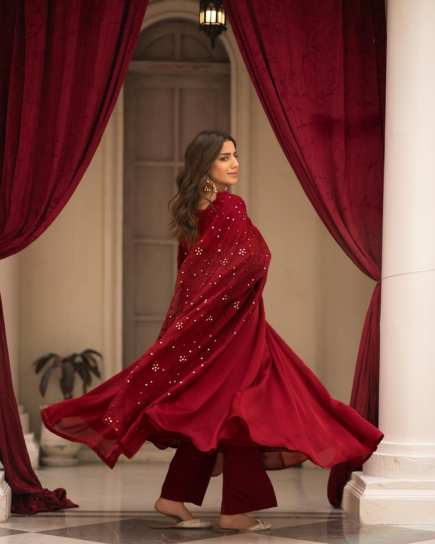 MAROON COLOUR  READYMADE ANARAKALI SUIT SET