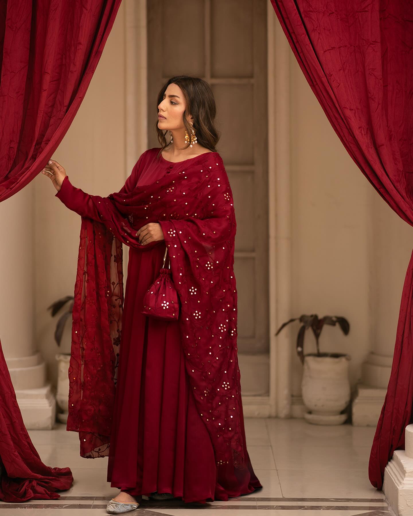 MAROON COLOUR  READYMADE ANARAKALI SUIT SET