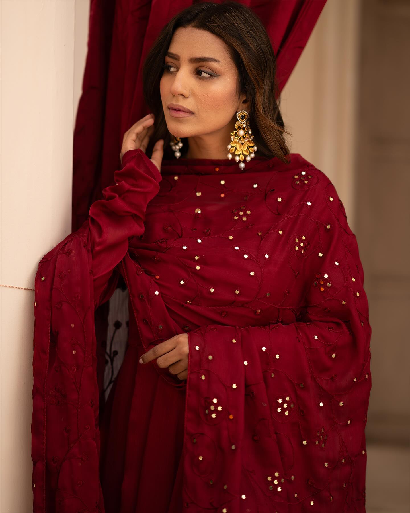 MAROON COLOUR  READYMADE ANARAKALI SUIT SET