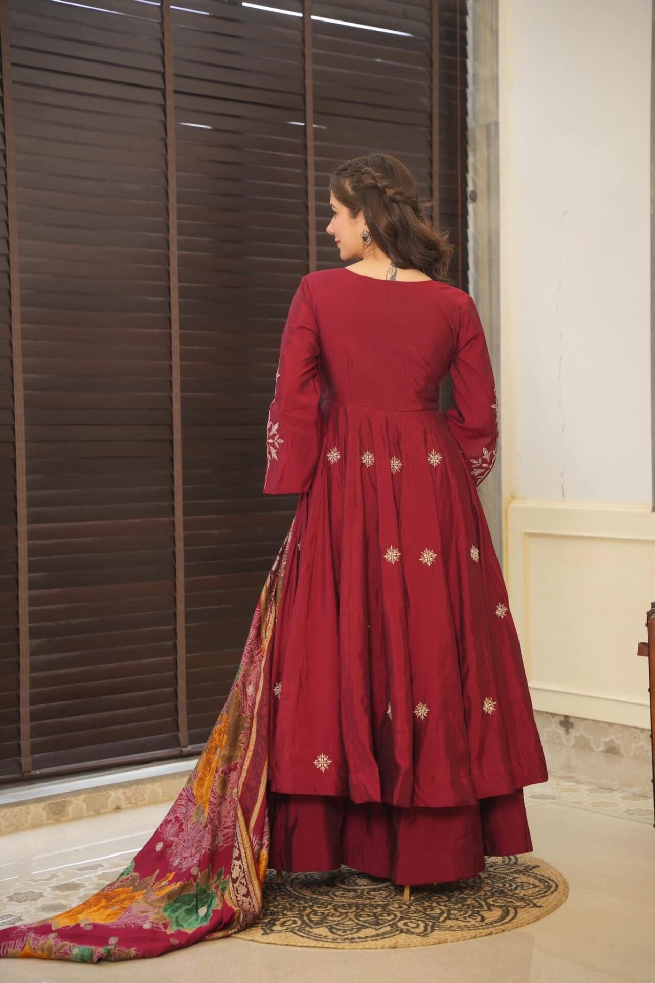 Maroon Pure Cotton  Anarkali Suit Set