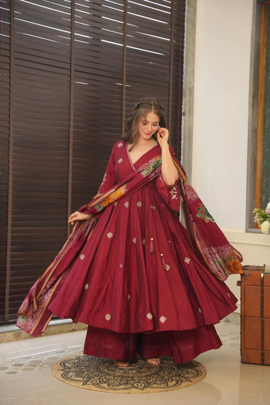 Maroon Pure Cotton  Anarkali Suit Set