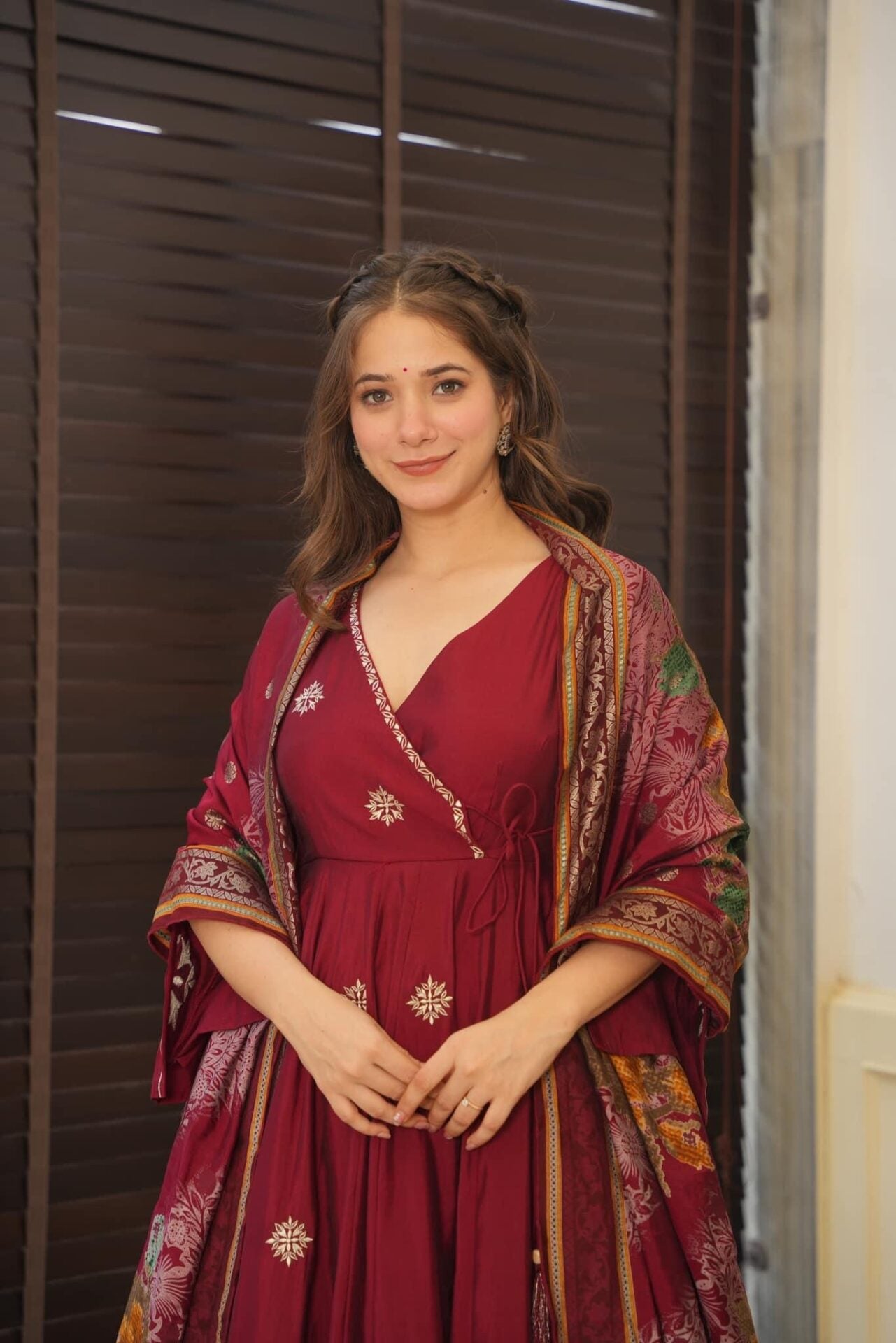 Maroon Pure Cotton  Anarkali Suit Set