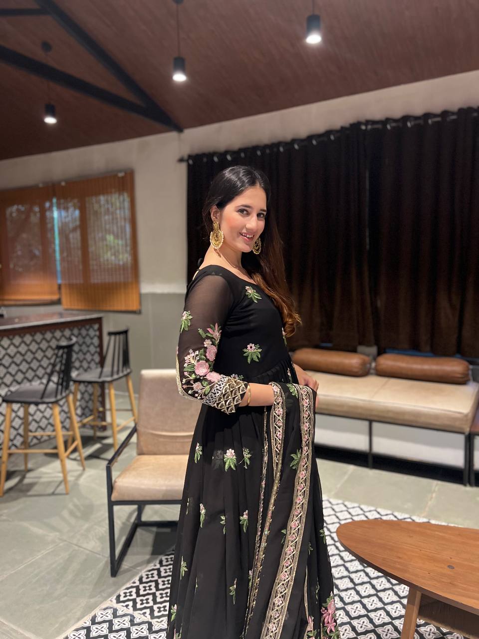BLACK COLOR PREMIUM EMBROIDERED SUIT SET TD-374