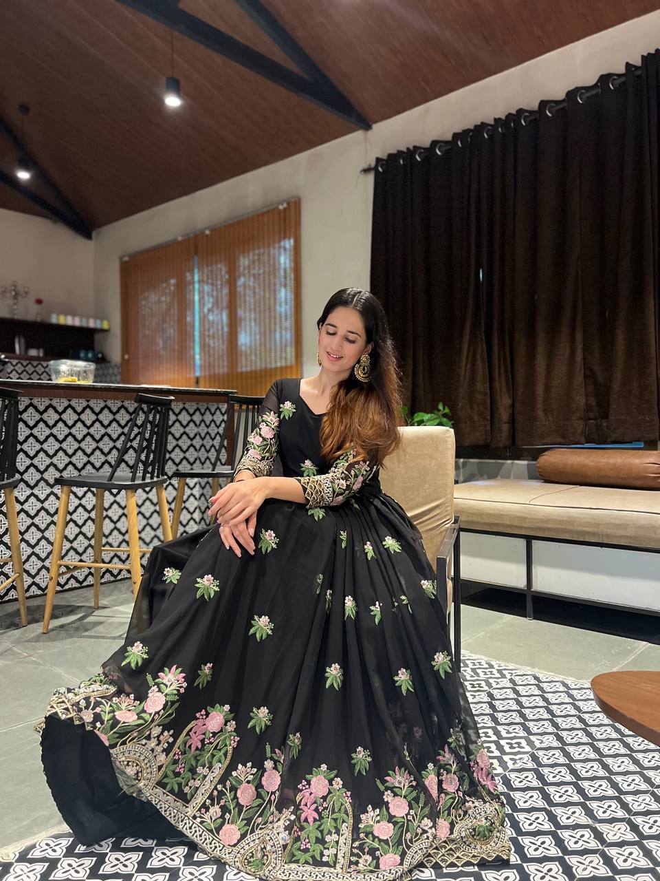 BLACK COLOR PREMIUM EMBROIDERED SUIT SET TD-374