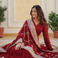 DARK MAROON Blooming Gown with Dupatta With Attractive Embroidered Sequins work.