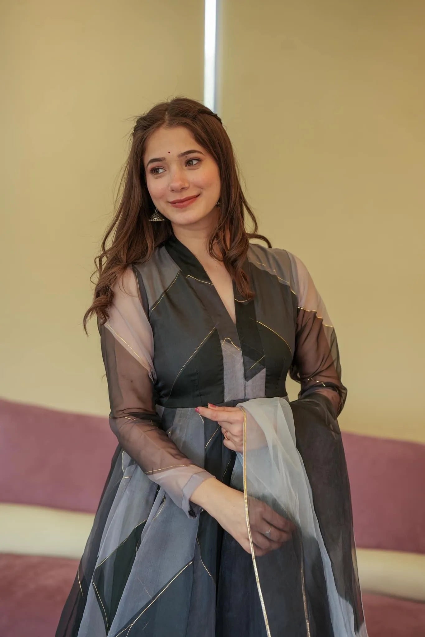 HEERAT BLACK AND GREY ORGANZA SUIT SET