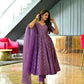 PURPLE EMBROIDERED GEORGETTE SILK ANARKALI  SUIT SET
