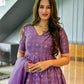 PURPLE EMBROIDERED GEORGETTE SILK ANARKALI  SUIT SET