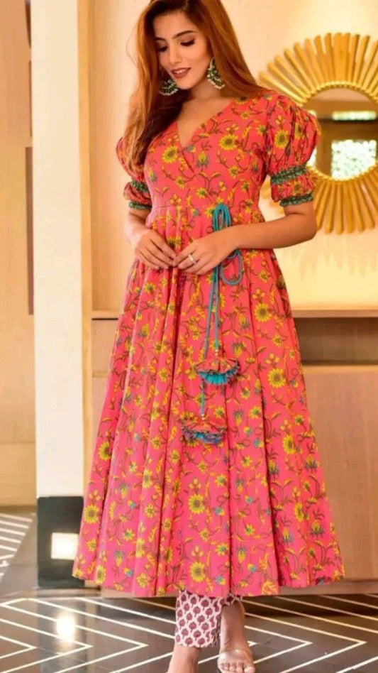 WESTERN STYLE SLEEVE PREMIUM READYMADE KALAMKARI DESIGNER GOWN 13D03