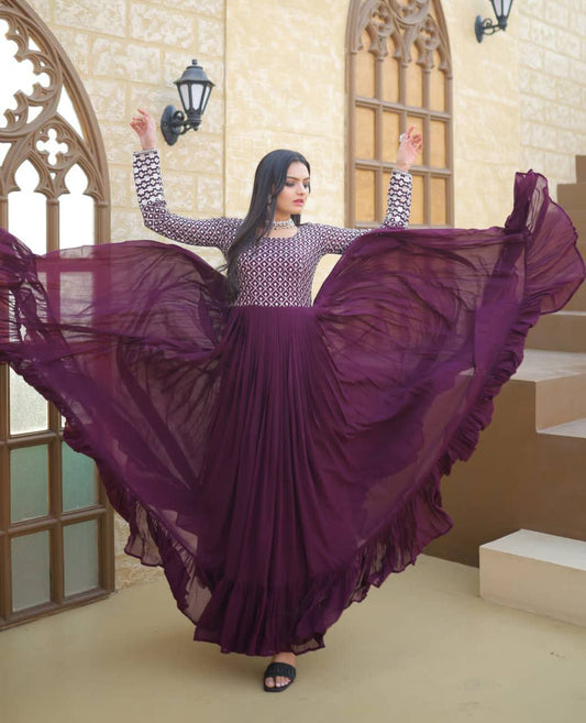 Faux Blooming With Sequins-Multi & Zari Embroidered Work LW-9122  Wine colour GOWN